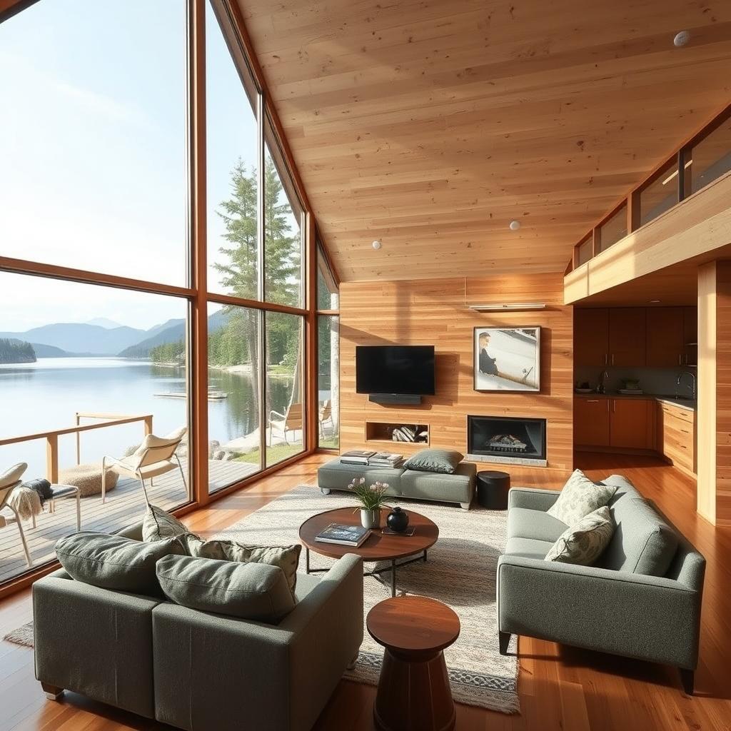 A cozy lakeside cabin living room &mdash; the kind of Upper Midwest rental we cover